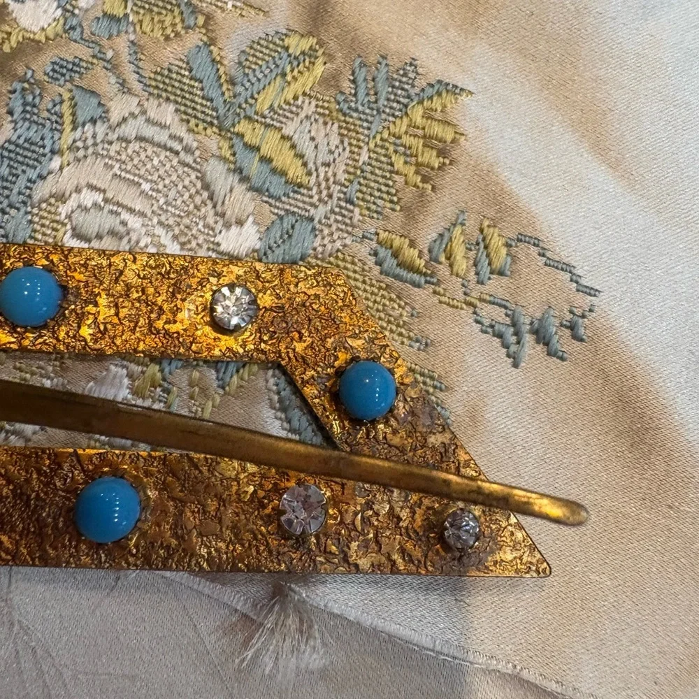 Antique Victorian Belt Buckle with Intricate Crystal Design